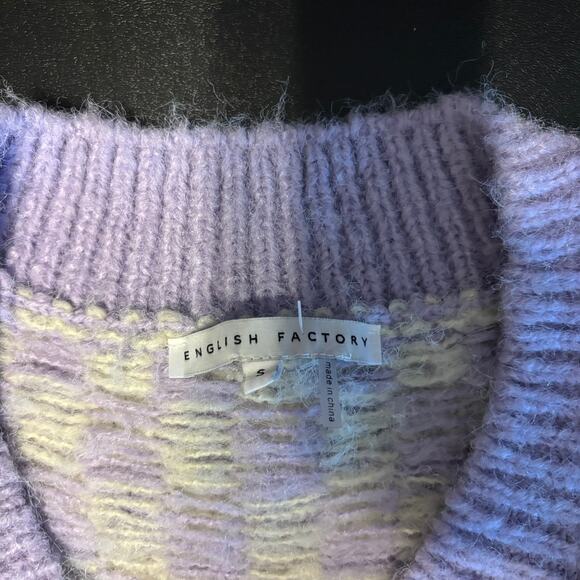 English Factory Sweater Vest Fuzzy Knit Academia Checkered Purple Yellow Women S - Picture 5 of 6